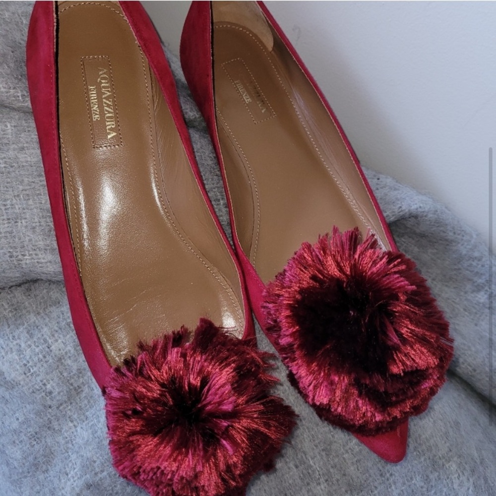 Aquazzura red powder puff flats 37.5